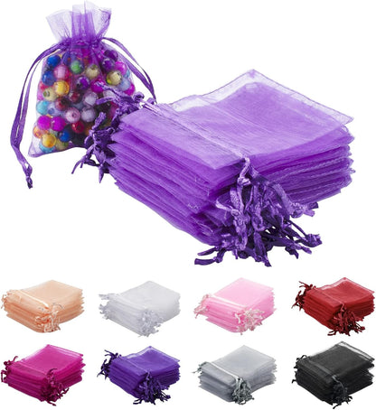 100pcs White Organza Bags 2x3 inch Sheer Drawstring Gift Bags Jewelry Pouches Wedding Party Christmas Favor Gift Bags, Little Mesh Gift Pouches Mini Candy Bags for Small Presents Earrings