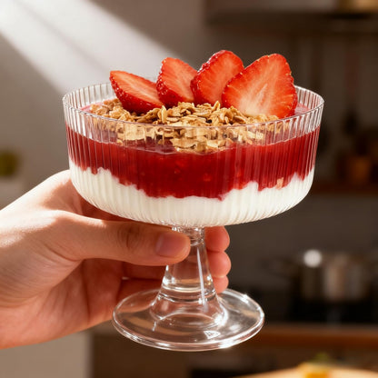 40 Pack 6.8 oz Dessert Cups with Spoons, Clear Ribbed Ice Cream Bowl with Retro Stripes, Mini Dessert Shooter for Pudding Fruit, Elegant Parfait/Sundae Bowls for Party & Home Use