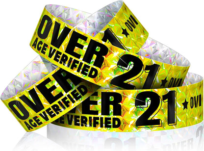 Ferraycle Over 21 Wristbands Holographic Events Wristbands Plastic Party Bracelets Waterproof Bracelets Arm Bands for Events Concerts