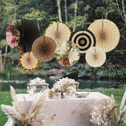 Party Hanging Paper Fans Decoration Set for Wedding Birthday Party Mother's Day Round Events Accessories Set of 8
