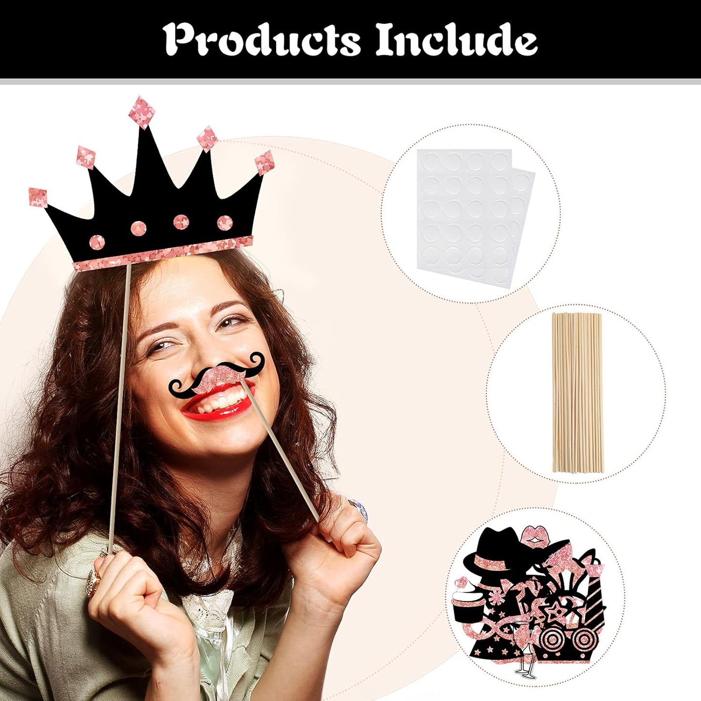 Zonon 24 Pcs Funny Photo Booth Props Class of 2026 Graduation Birthday Wedding Family Class Reunion Prom Disco Party Celebration Decoration Supplies Mix of Hats, Lipstick, Tie(Blue and Black)