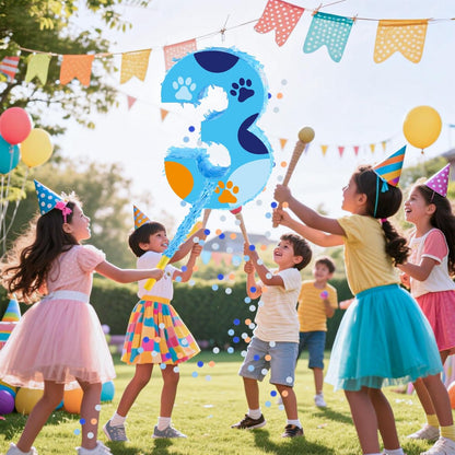 16 Inch Number 2 Dog Paw Pinata with 16 Inch Piñata Stick Blindfold Confetti for Boy Girl Kids 2nd Birthday Party Decorations (2nd)