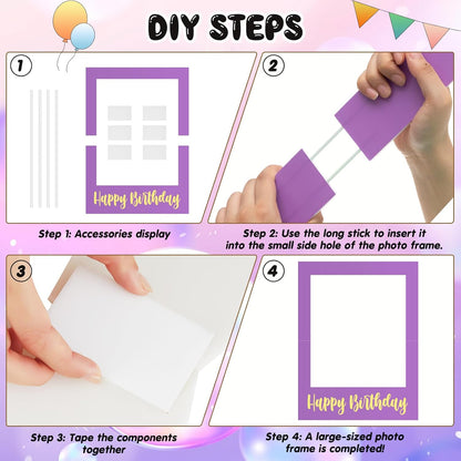 Beeveer 32 x 24 Inch Extra Large Happy Birthday Photo Booth Selfie Frame Props Picture DIY Cutouts Photo Backdrop Cardboard Props for Party Supplies Favors(Vertical,Shiny Gold)