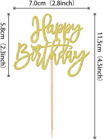 24 PCS Happy Birthday Cupcake Toppers Glitter Picks for Celebrating Anniversary Theme Party Cake Decorations Supplies Gold