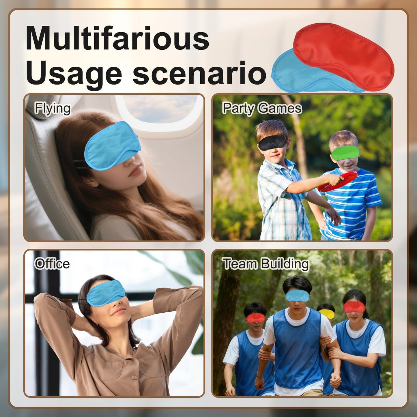 5 Pcs Sleep Mask, Eye Masks for Sleep, with Nose Pad and Elastic Strap for Blind Folds, for Adult Play, Travel Eye Mask, Sleeping, Team Building (Colorful, Medium(3.35x 7.28inch))