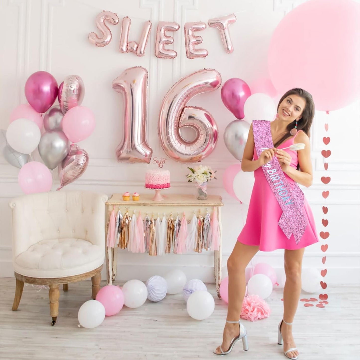It's My Birthday Sash Black Glitter Sash with Hot Pink Foil Happy Birthday Decorations for Women Girls Men Boys Black Party Decorations