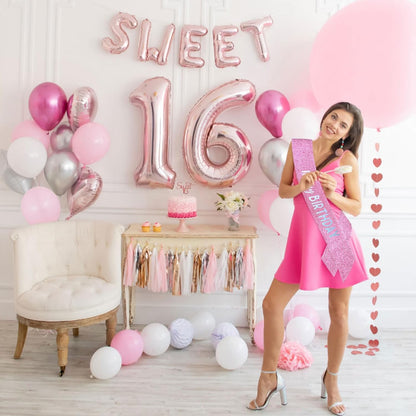 It's My Birthday Sash Black Glitter Sash with Hot Pink Foil Happy Birthday Decorations for Women Girls Men Boys Black Party Decorations