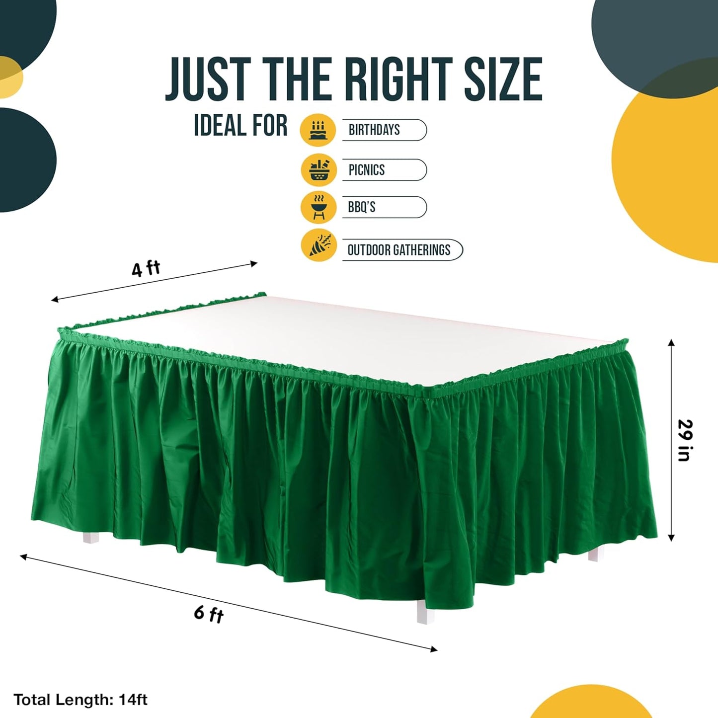 Exquisite Ruffle Table Skirt Black 6 Pack 14 Ft Long Table Skirts for Rectangle Tables 6ft Plus or Round Tables Skirts with Adhesive Strip for Gender Reveal Decor & Happy Birthday Parties