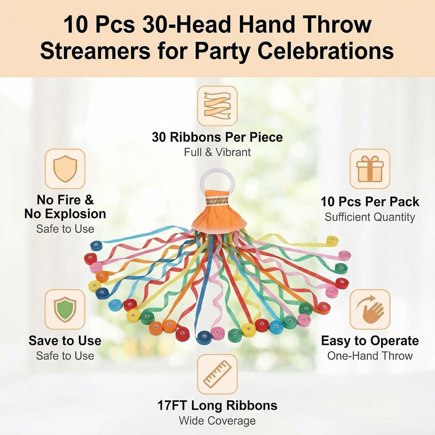10Pcs Colorful Hand Throw Streamers Party Streamers Poppers No Mess Confetti Crackers Poppers for Birthday Wedding Party New Years Shows Celebrations Festival