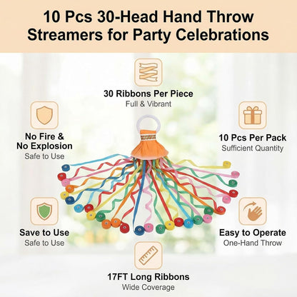 10Pcs Colorful Hand Throw Streamers Party Streamers Poppers No Mess Confetti Crackers Poppers for Birthday Wedding Party New Years Shows Celebrations Festival