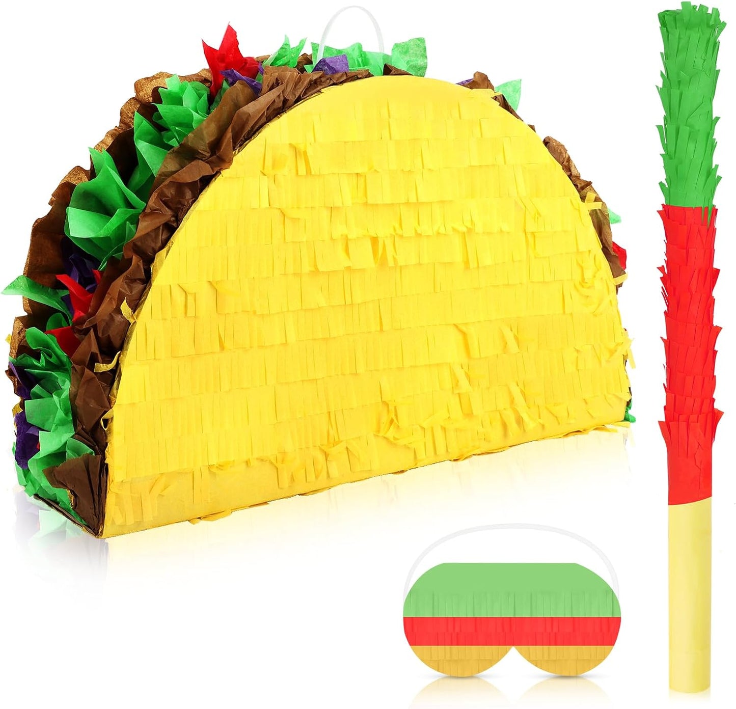 Hooqict Mexican Pinata with Blindfold and Bat Stick Party Pinata for Fiesta Carnival Cinco de Mayo Decorations Kids Adults Mexican Party Games Birthday Party Supplies