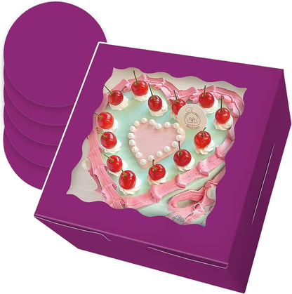 Bakepacker 36pcs 8x8x5 Inches Cake Boxes with Window 18-Packs Black 8 Inch Bakery Boxes (18 Cake Boxes +18 Cake Boards Included)