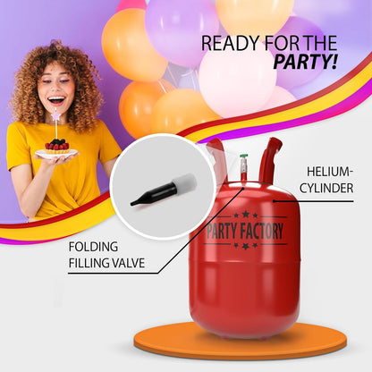 Party Factory Helium Tank, 7 cu.ft, Red - Fills up to 30 Balloons, Unisex, Occasion Type: Birthday, Bachelorette Party, Christmas, Wedding