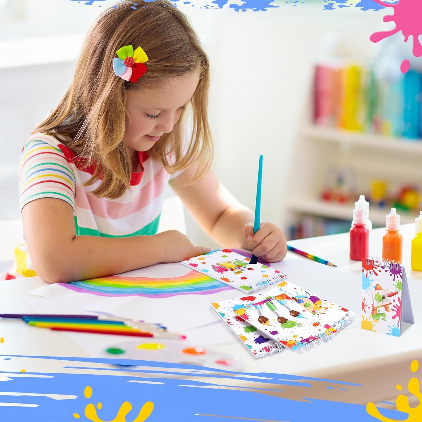 Faccito 24 Pieces Art Painting Party Mini Notebooks Art Party Favors Paint Splatter Spiral Notepads Paintbrush Splatter Small Pocket Notepads for Birthday Classroom Rewards Supplies