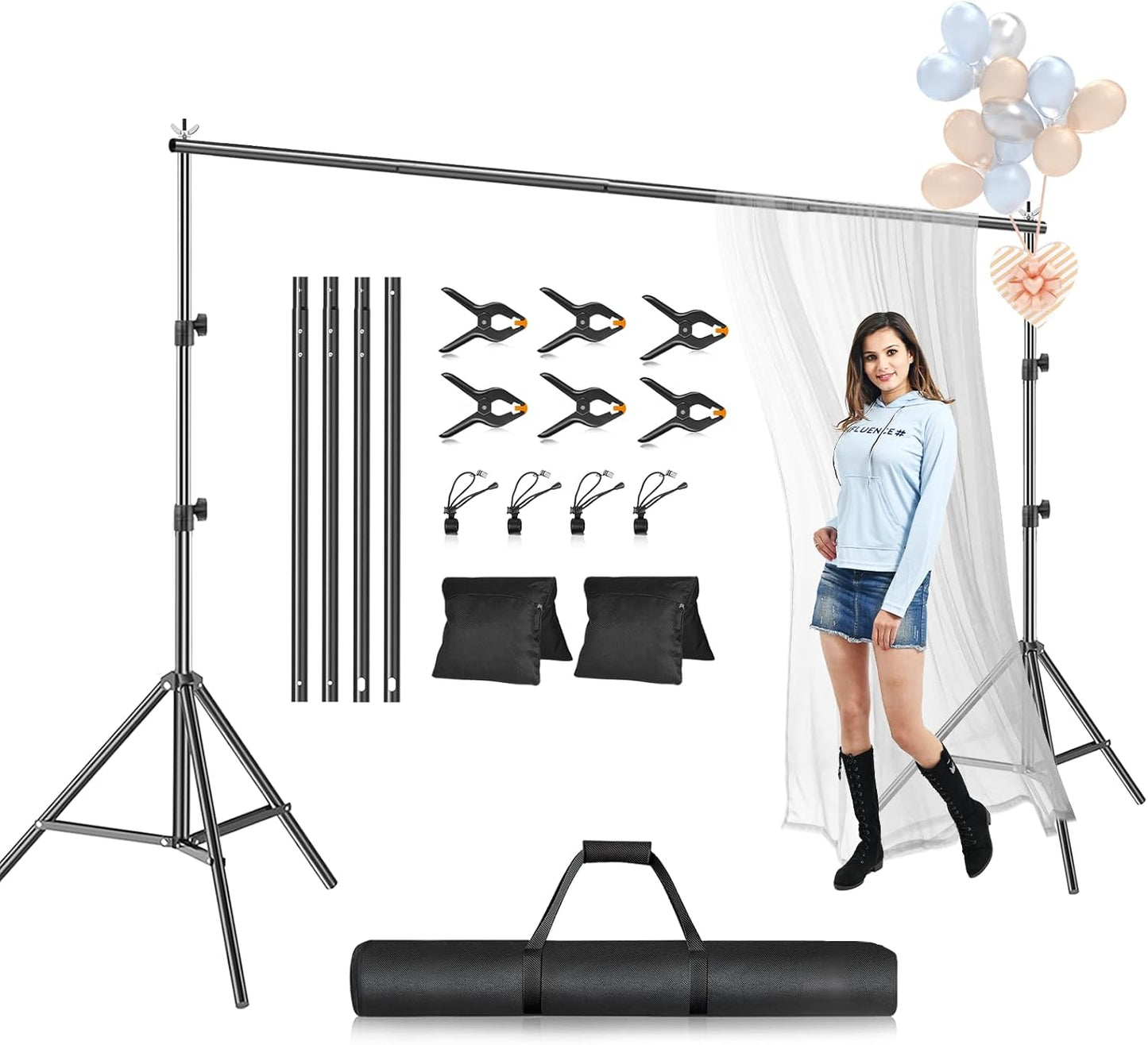 EMART Photo Backdrop Stand kit, 8.5 x 10 ft Back Drop Adjustable Frame for Photography, Photoshoot Banner Background Support Holder for Parties Dectoration