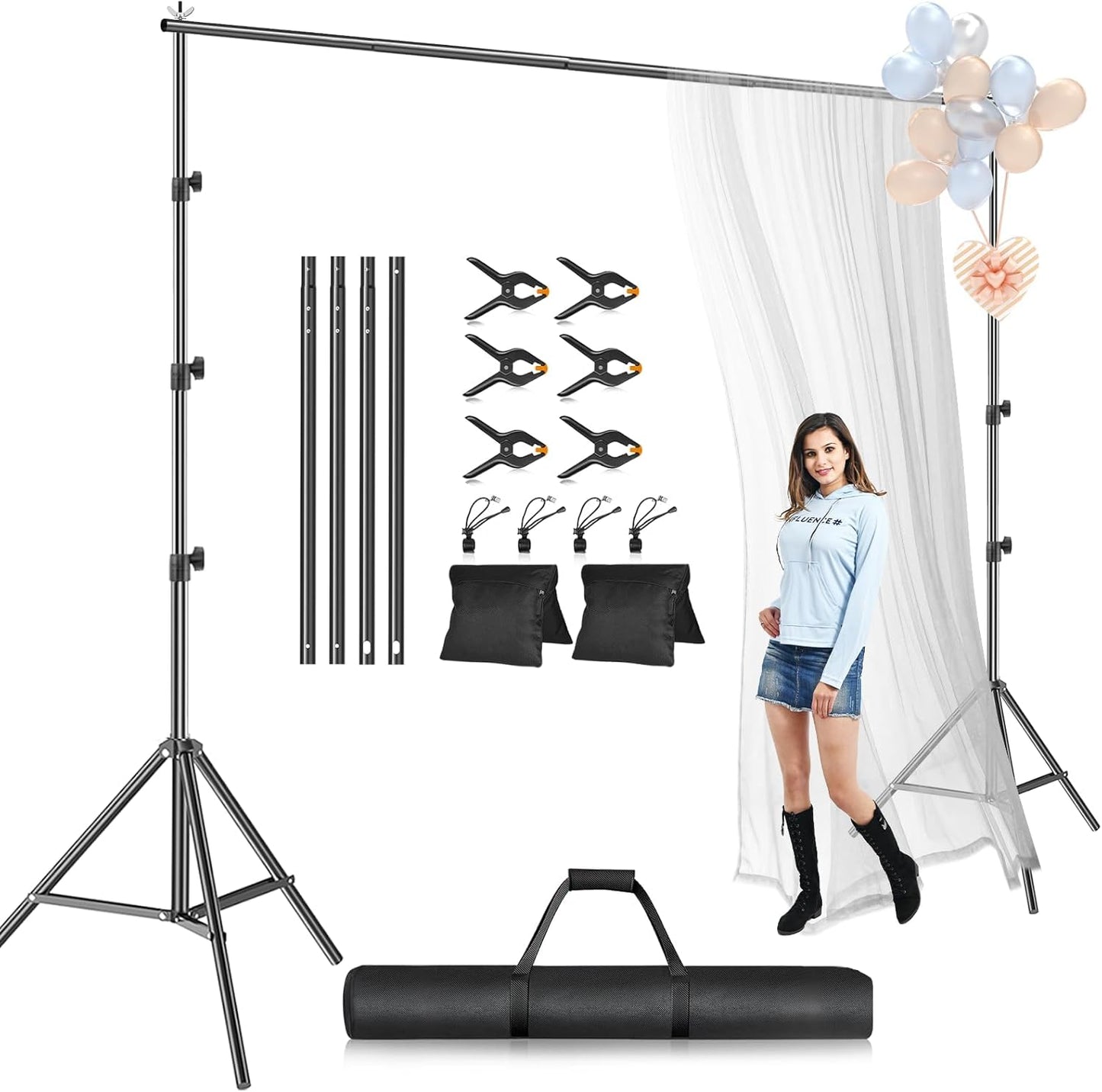 EMART Photo Backdrop Stand kit, 8.5 x 10 ft Back Drop Adjustable Frame for Photography, Photoshoot Banner Background Support Holder for Parties Dectoration