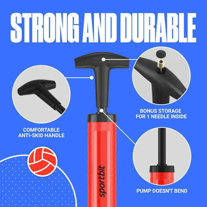 SPORTBIT Ball Pump for Sports Balls - Push & Pull Inflating System - Hand Pump for All Exercise Balls - Volleyball Pump, Basketball Inflator, Football & Soccer Ball Air Pump