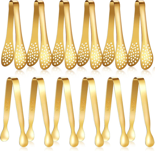 Vesici 12 Pieces Mini Serving Tongs 5 Inch Small Tongs Serving Utensils, Ice Pincers Mini Sugar Pincers, Small Pliers for Appetizers, Tea Party, Coffee Bar, Desserts(Rose Gold)