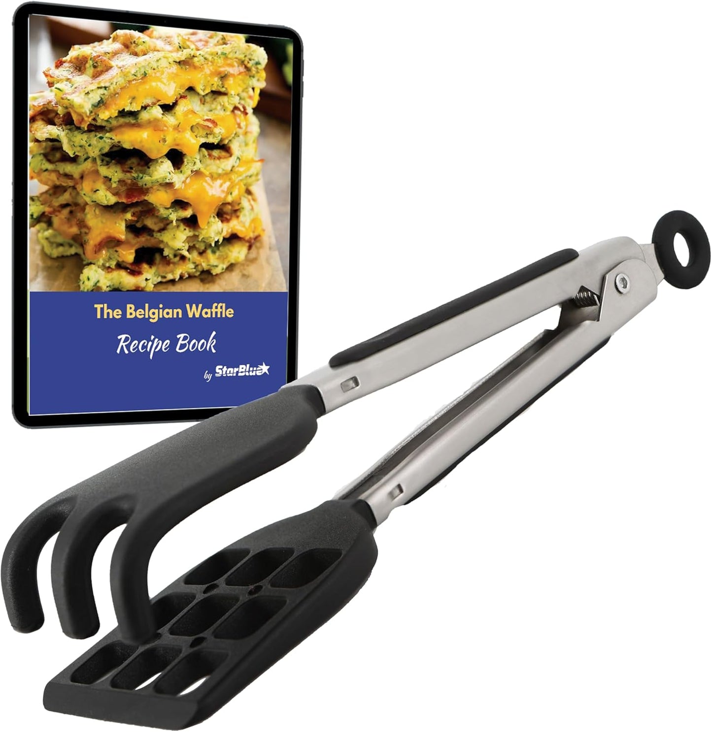 Mini Waffle Tongs by StarBlue Green – 8 Inches Silicone and Nylon Serving Tongs with Non-Slip Smooth Handles, Non-Scratch and Dishwasher Safe, Multipurpose Spatula for Belgian Waffle Serving