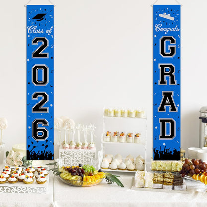 2026 Graduation Decorations, Graduation Banner Class of 2026, Hanging Congratulations/Congrats Grad Banner for Door and Porch, Party Decor - Black