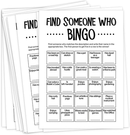 Team Building Games for Work Adults – Find Someone Who Bingo Game, 25 Unique Human Bingo Cards 5x7 Inch, Ice Breaker & Office Games for Parties, Meetings & Events - A05
