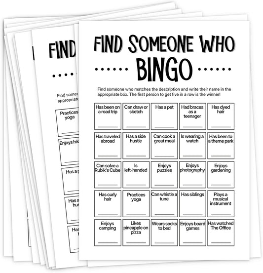 Team Building Games for Work Adults – Find Someone Who Bingo Game, 25 Unique Human Bingo Cards 5x7 Inch, Ice Breaker & Office Games for Parties, Meetings & Events - A05