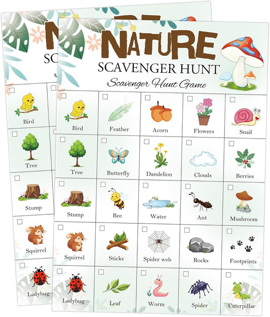 30 Pcs Nature Scavenger Hunt Cards - Outdoor Activity Game Cards 5x7 Inch - Educational Travel Games for Family Road Trips, Camping, Hiking & School Field Trip