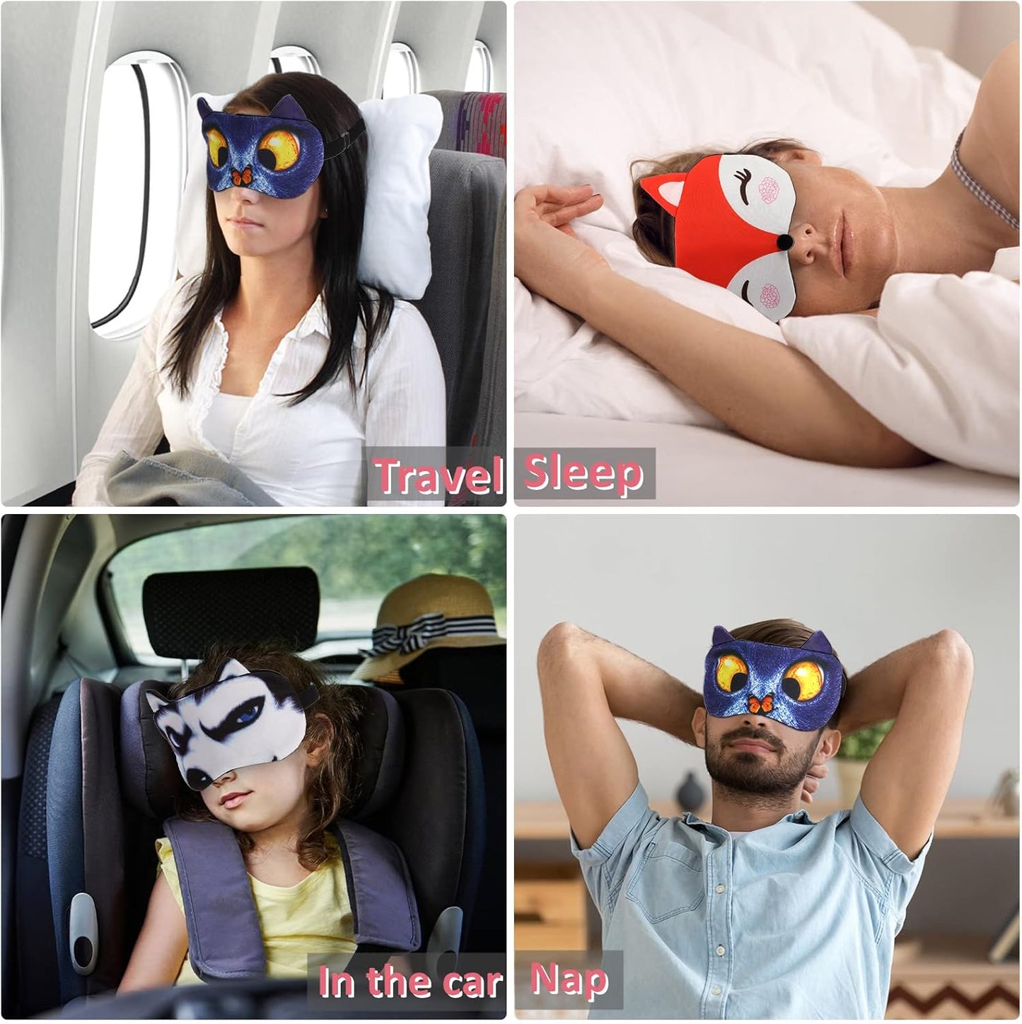 ZOOFOX 16 Pack Cute Animal Eye Mask, Soft Blackout Blindfold Sleeping Mask with Adjustable Strap, 3D Funny Eye Cover for Women Men Kids Plane Travel Yoga Office Snap Night Sleeping