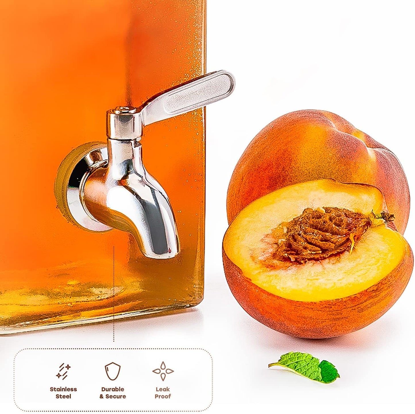Kook Glass Drink Dispenser, with Leak-Proof Stainless Steel Spigot, Clear Rectangular Mason Jar, Beverage Storage for Fridge, for Water, Iced Tea, Sangria, Lemonade, 80 oz (2)