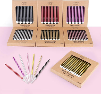 BEAN LIEVE 30-Count Champagne Gold Long Thin Metallic Birthday Candles, Cake Candles, Birthday Parties, Wedding Decorations, Party Candles, Cake Decorations