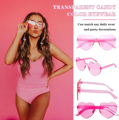 Matcheck 16 Heart Shaped Rimless Sunglasses Transparent Candy Colored Glasses Frameless Party Eyewear for Women