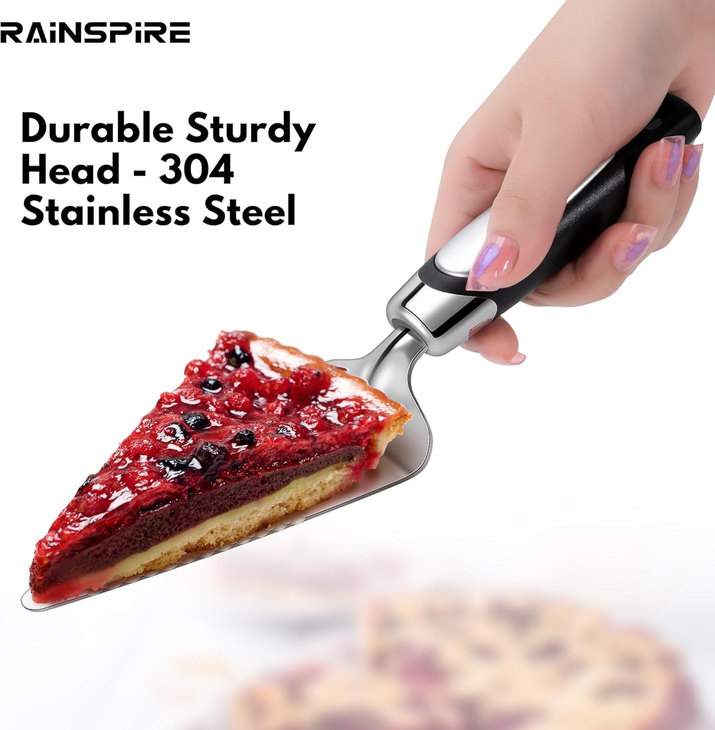 Rainspire Pie Server Spatula Stainless Steel, Pie Cutter Cake Cutter Slicer, Cake Server Spatula, Dishwasher Safe, Edges On Both Sides, Black