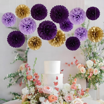 XIKSXITN 12 pc Rose Gold Gradient Tissue Paper Pom poms-Hanging Gold Dot White Paper Pom Poms Paper Flowers Ball for Party Decorative(8&10&12 inch)