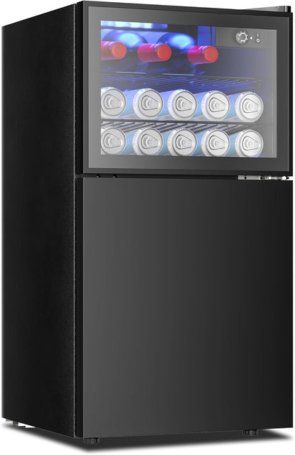 EUHOMY 4.5 Cu.ft Beverage Refrigerator and Cooler, 145 Can Mini fridge with Glass Door for Soda Beer Wine, Small Drink Dispenser with Digital Adjustable Thermostat for Home Office Bar