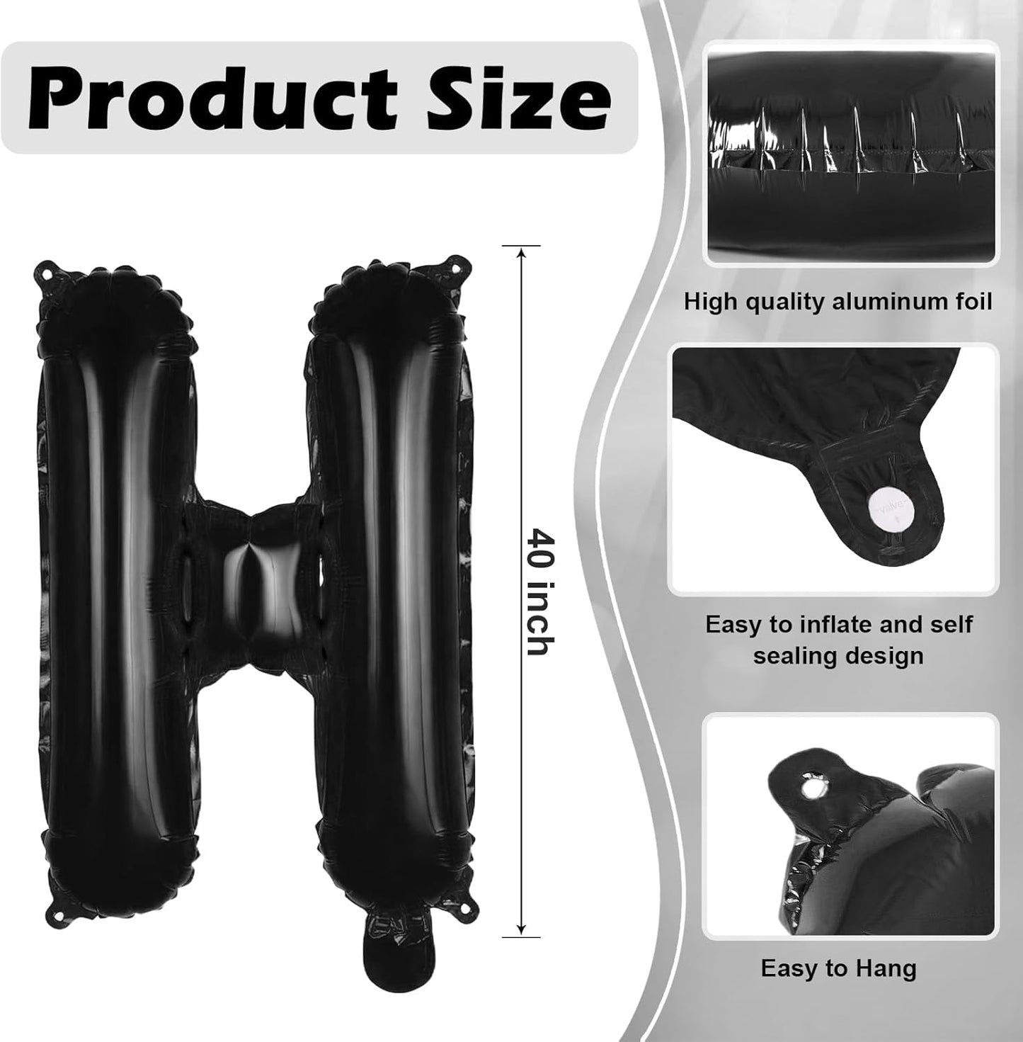 Black Letter A Balloons, 40 Inch Large Foil Letter Balloons, Custom Phrase Balloon for Birthday Party Wedding Anniversary Decoration (Black A)
