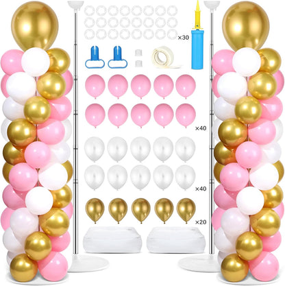 2 Set Black and Gold Balloons Column Stand Kit with 100 Balloons Adjustable Balloon Stand with Bases for Floor Black Gold Confetti Balloon Column Kit for Bridal Shower Valentine Birthday Party Decor