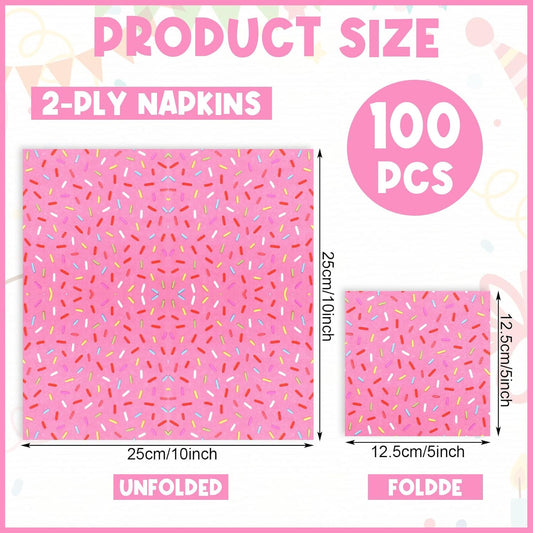 100 Pcs Sprinkles Napkins 2 Ply Disposable Paper Napkins for Baby Shower Birthday Party Theme Table Decor Supplies(White,Donut)