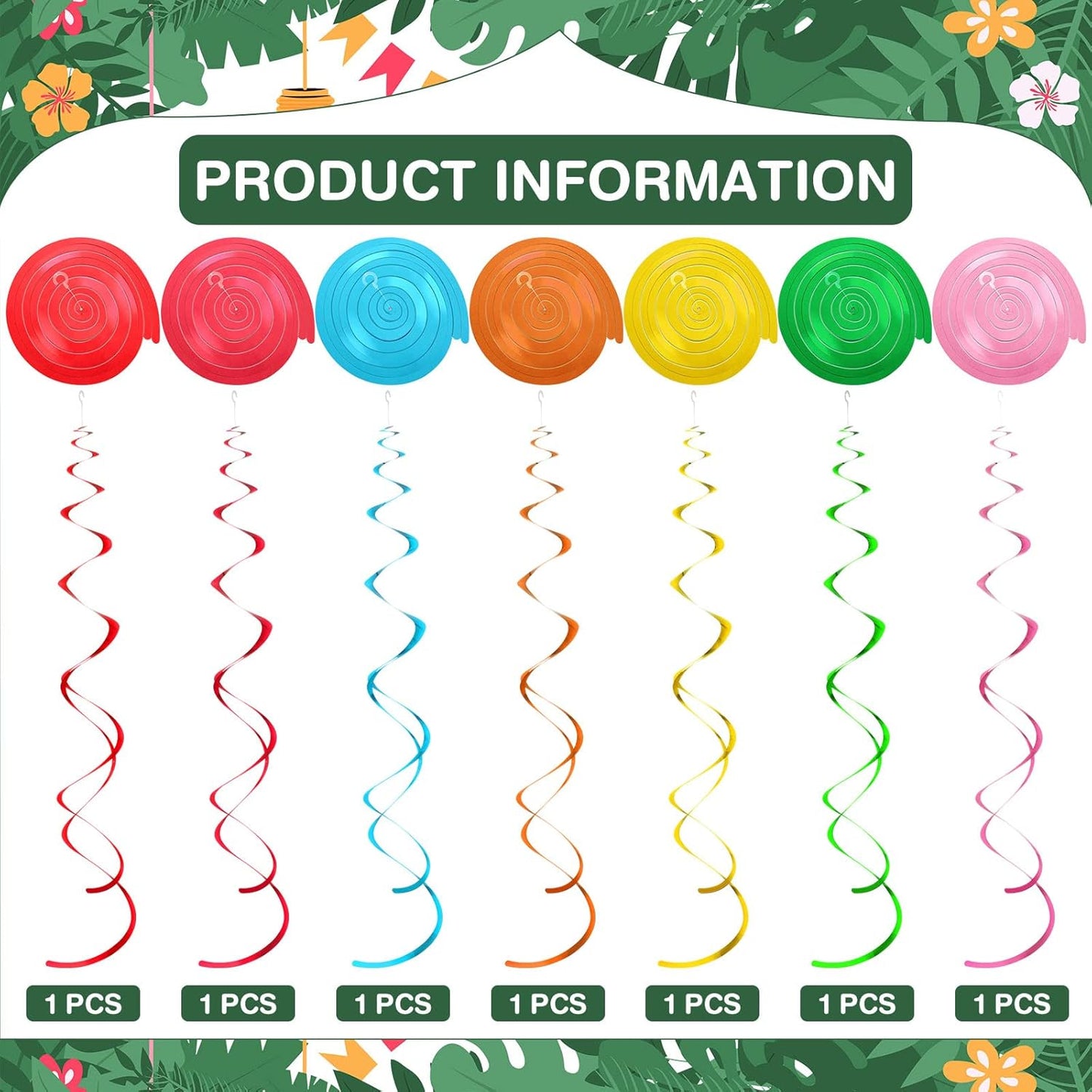 Outus 30 Pieces Hawaiian Luau Birthday Party Hanging Swirl Decorations, Flower Tropical Palm Flamingo Sign Foil Ceiling Decor for Floral Tropical Party Summer Beach Pool Tiki Supplies(Summer)