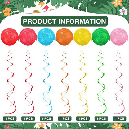 Outus 30 Pieces Hawaiian Luau Birthday Party Hanging Swirl Decorations, Flower Tropical Palm Flamingo Sign Foil Ceiling Decor for Floral Tropical Party Summer Beach Pool Tiki Supplies(Summer)