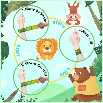 Viicoor Slap Bracelets for Kids 30PCS Animals Slap Bands Party Gadget Fillers Favors