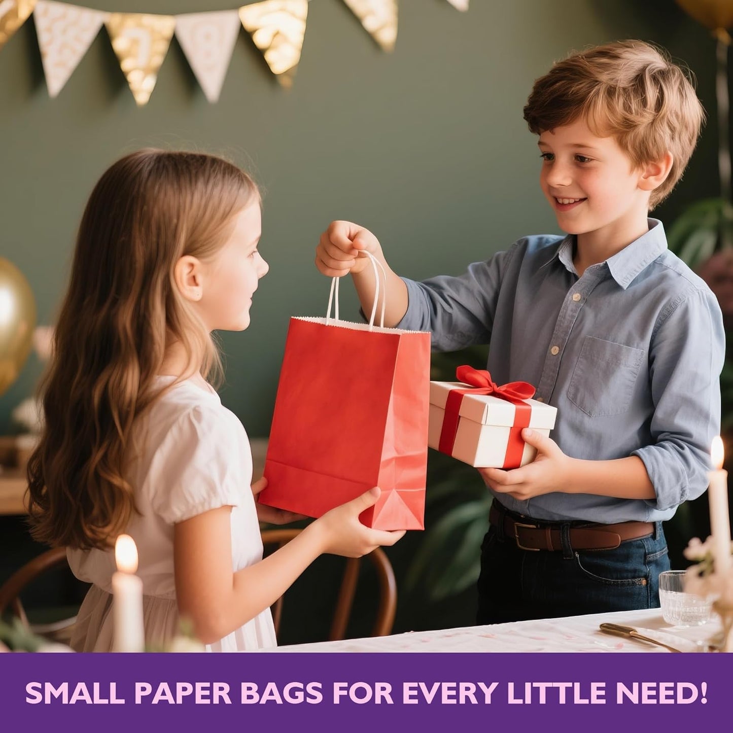32 Pack Paper Gift Bags with Handles, 5.8"×3.2"×8.25" Party Favor Bags, Gift Bags, Small Gift Bags with Handles, Party Bags, Small Goodie Bags Bulk for Birthday, Crafts, Wedding, Party Supplies (8 Colors)