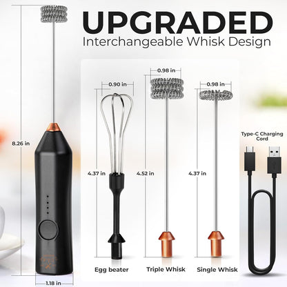 Zulay Kitchen Powerful Milk Frother Wand With Duracell Batteries - Ultra Fast Handheld Drink Mixer - Electric Whisk Foam Maker for Coffee, Lattes, Cappuccino & Matcha - Z1 Motor - Black - Colors C
