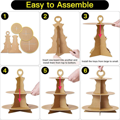 Soleebee 3-Tier Round Cupcake Stand, Cardboard Cupcake Tower, Dessert Cup Cake Stand Tower for Birthday Wedding Party Decoration, Cupcake Tier Stand 1 Set (Hot Pink)