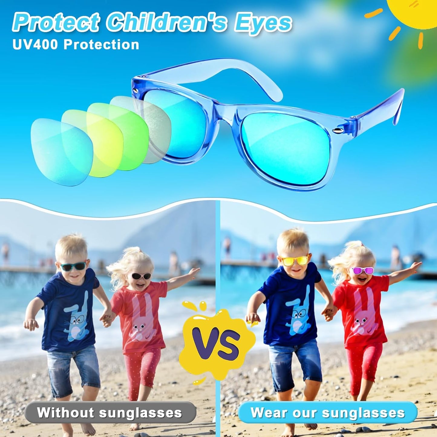 AILEHO Kids Sunglasses Bulk Party Favors - 24 Packs Boys Girls Sunglasses for Kids Age 3-8 with UV 400 Protection, Neon Sunglasses for Kids Party