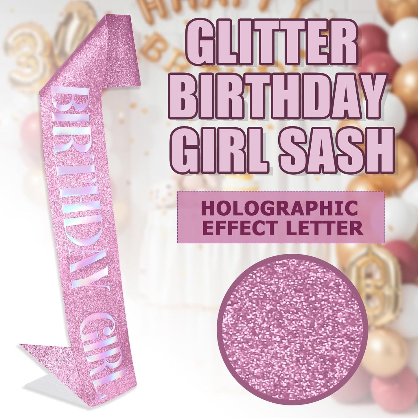 RUDONG M Birthday Girl Sash Glitter - Silver Birthday Sash for Women & Girls | Sweet 16/18th/21st/30th/40th/50th/60th/70th, All-Age Celebration Party Decor