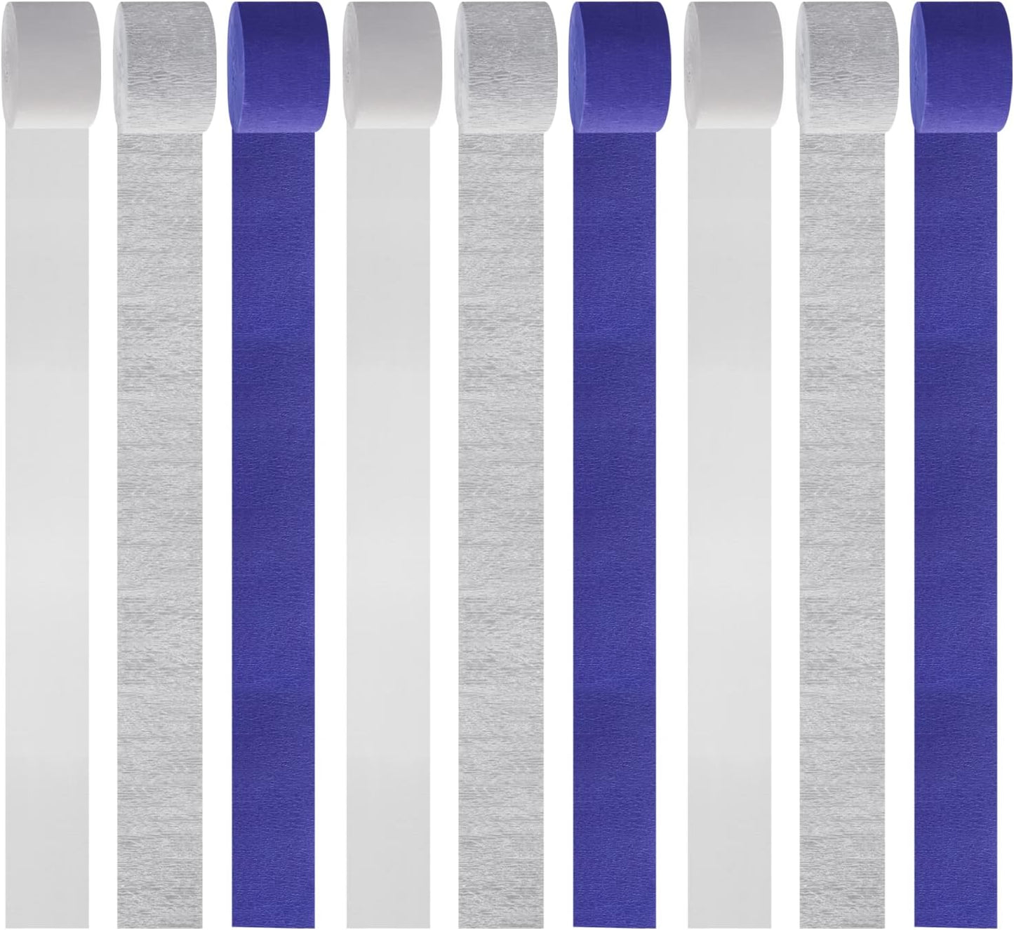 Navy-Blue White- Silver Crepe Paper Streamers - 9 Rolls Royal Blue Graduation 2025 Men Boy Birthday Party Decorations Streamer Wedding Bridal Shower Paper Garland Fathers Day Decor Panduola