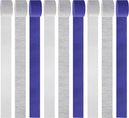 Navy-Blue White- Silver Crepe Paper Streamers - 9 Rolls Royal Blue Graduation 2025 Men Boy Birthday Party Decorations Streamer Wedding Bridal Shower Paper Garland Fathers Day Decor Panduola