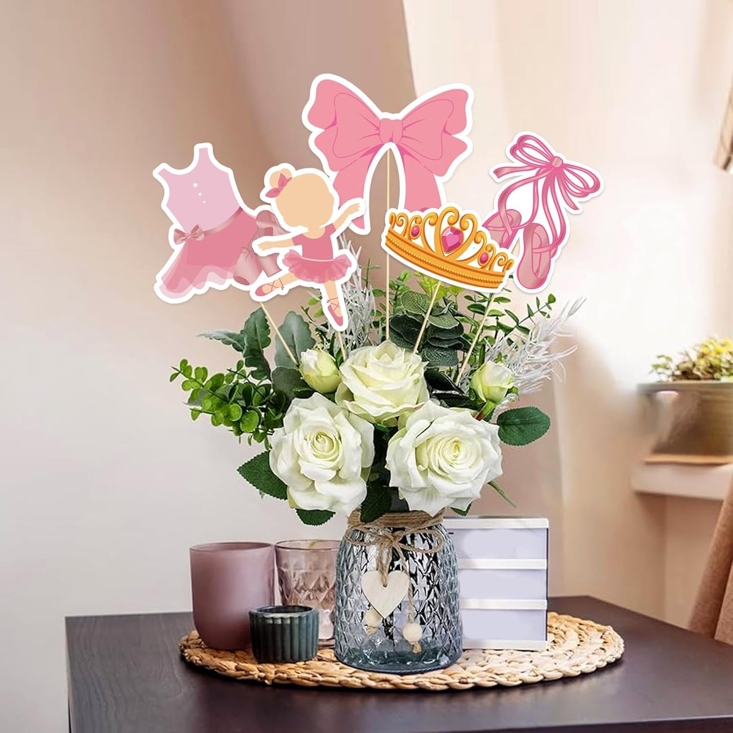 Beautiful Butterfly Centerpiece Sticks - Floral Baby Shower or Birthday Table Toppers - Butterfly Themed Gender Reveal Bridal Shower Party Decoration- Set of 15