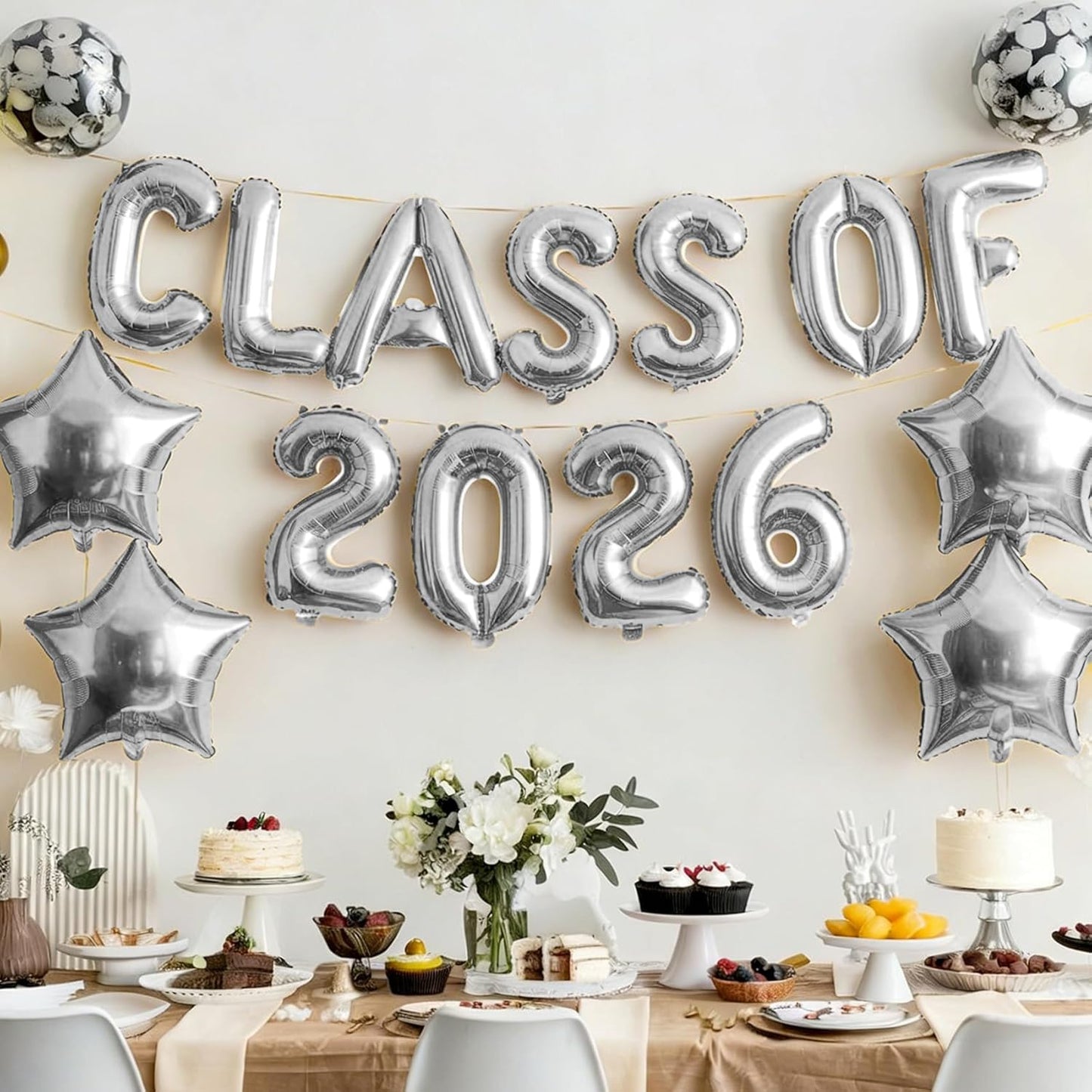 Graduation Balloons, Class of 2026 Balloons, 16Inch Gold Grad Class of 2026 Letters Foil Balloon Sign with Star Balloons, Class of 2026 Decorations for High School College Graduation Party Decorations
