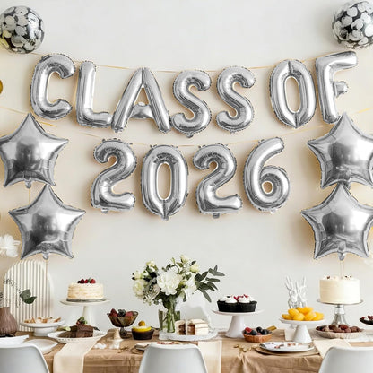 Graduation Balloons, Class of 2026 Balloons, 16Inch Gold Grad Class of 2026 Letters Foil Balloon Sign with Star Balloons, Class of 2026 Decorations for High School College Graduation Party Decorations